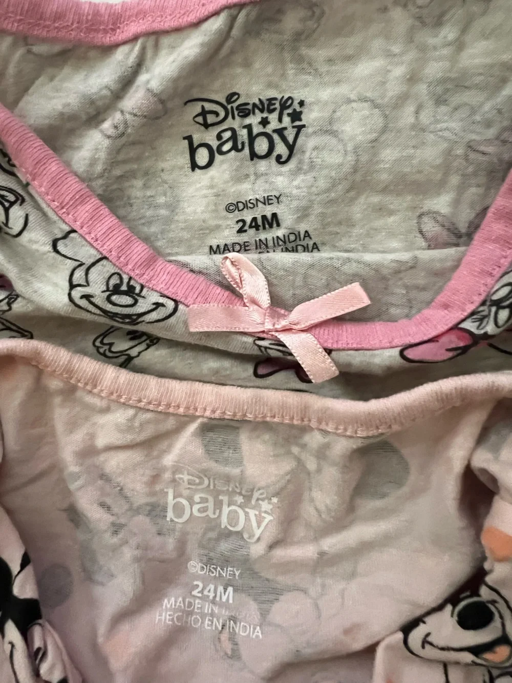 24M Disney Mickey/Minnie Mouse Print Baby One-Piece Bodysuit, Bundle of 2